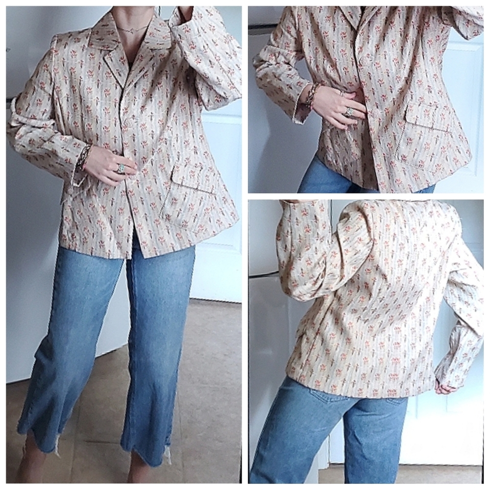Sag Harbor Vintage-style Ditsy Floral Cottagecore Granny Chic Brocade Blazer - Picture 4 of 16